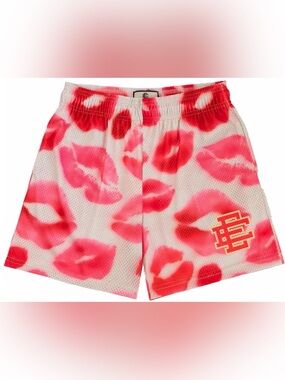 Eric Emanuel White Shorts with Pink Lip Print